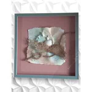 Vintage 1980s Mixed Media Seashell Shadowbox Art Signed 17x17 Wood Frame Beach